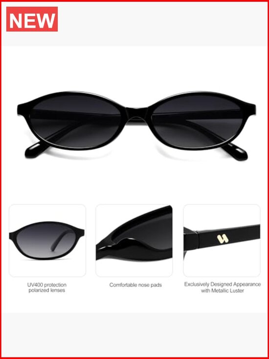 Polarized Retro Oval Sunglasses 90s 80s Narrow Cat Eye UV Protection main image 5